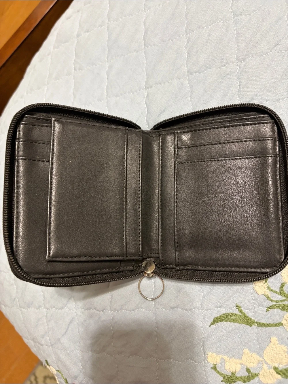 ESPRIT Black Leather Zip Wallet Key Ring Compartmentalized & Coin great